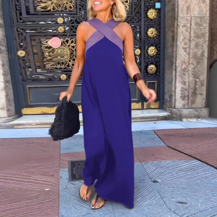 Versatile women's cross-neck maxi dress, elegant for evening, comfortable for day wear. Flattering fit.