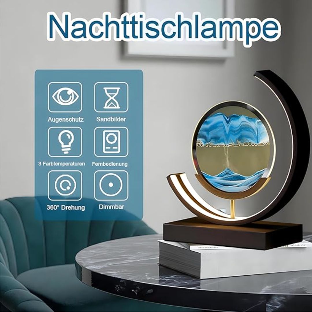 "Elegant deep sea sand art with shifting sands, LED lighting in sleek frame, enhancing home decor with calming visuals."