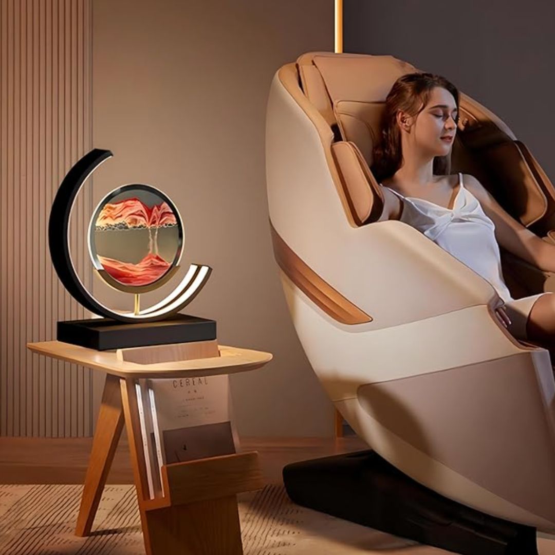 "Elegant deep sea sand art with shifting sands, LED lighting in sleek frame, enhancing home decor with calming visuals."