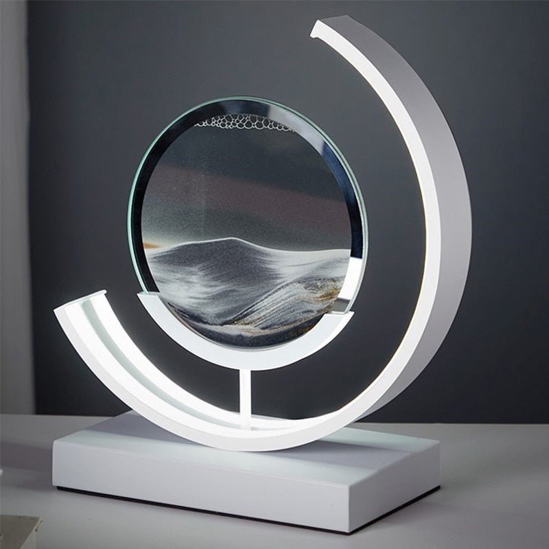 "Elegant deep sea sand art with shifting sands, LED lighting in sleek frame, enhancing home decor with calming visuals."