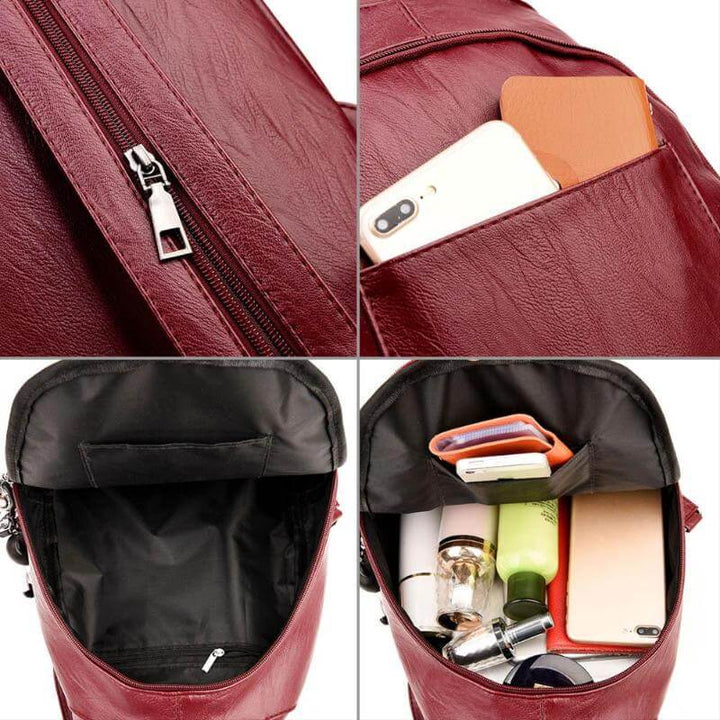 Elegant women's leather backpack, water-resistant, perfect for daily carry.