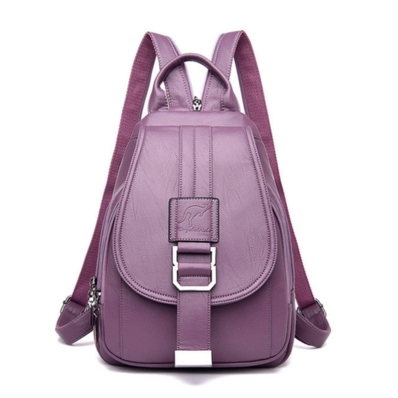 Women's elegant leather backpack, water-resistant, premium quality, front view.