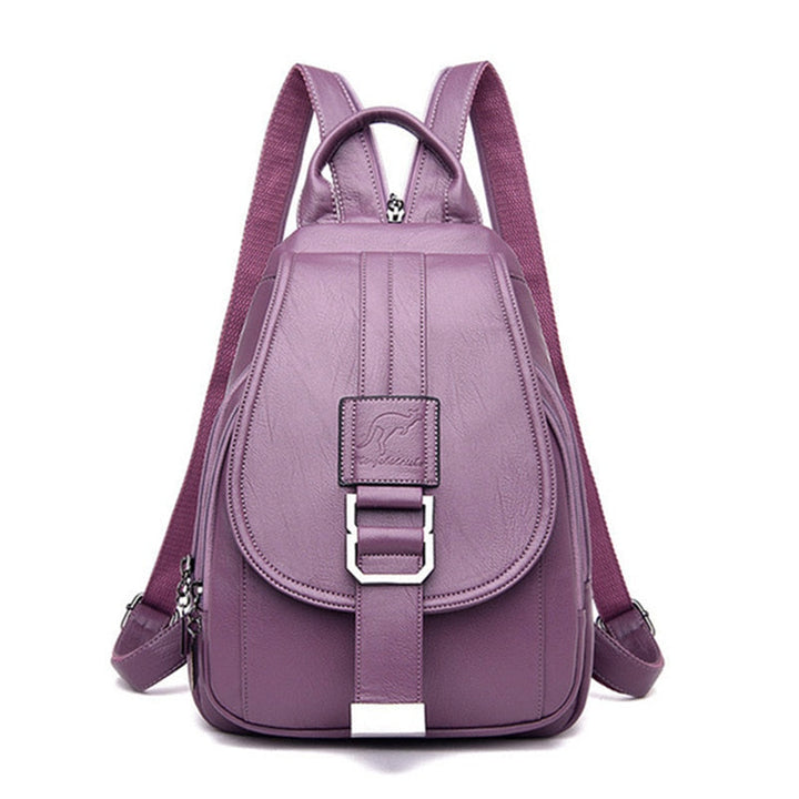 Women's elegant leather backpack, water-resistant, premium quality, front view.