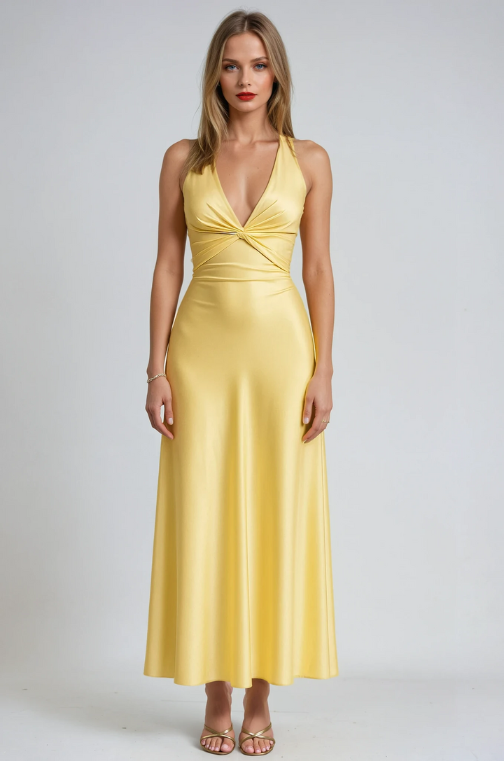 Elegant halter prom maxi gown for women, perfect for formal events, evening parties & galas.