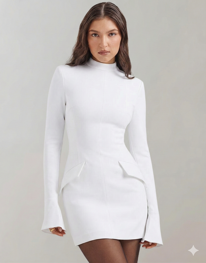 Chic black long sleeve cocktail dress. Women's elegant party dress for evening events & formal occasions.