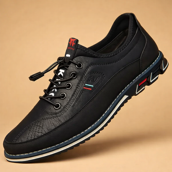 Premium men's comfortable casual dress shoes, sleek black leather, elegant everyday footwear.