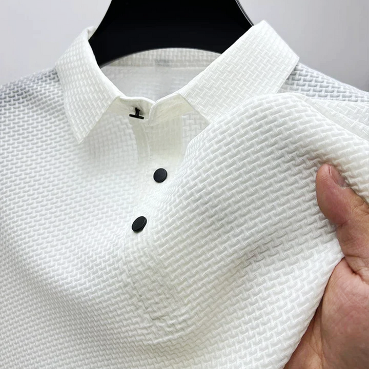 "Elegant men's polo shirt, summer-ready, sleek design in soft, breathable fabric for a stylish, sophisticated look."