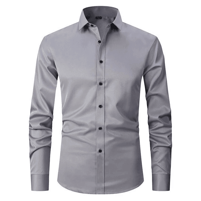 "Elegant men's slim fit dress shirt with long sleeves, showcasing modern style and premium fabric in versatile color options.