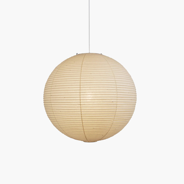 "Elegant modern Japanese paper lantern pendant light with a warm glow, blending contemporary and mid-century design."