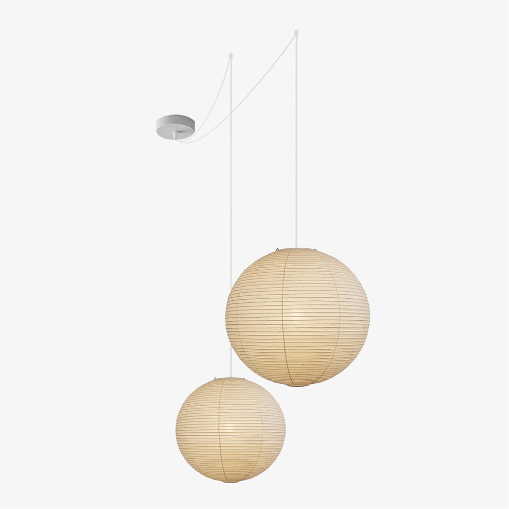 "Elegant modern Japanese paper lantern pendant light with a warm glow, blending contemporary and mid-century design."