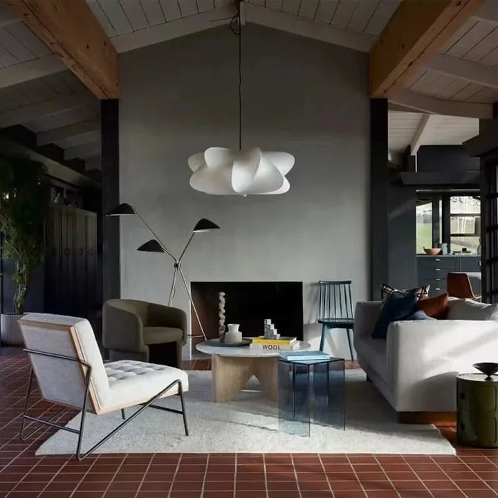 "Elegant pendant lamp with smooth silk finish, minimalist design, offering warm LED light options for modern interiors."