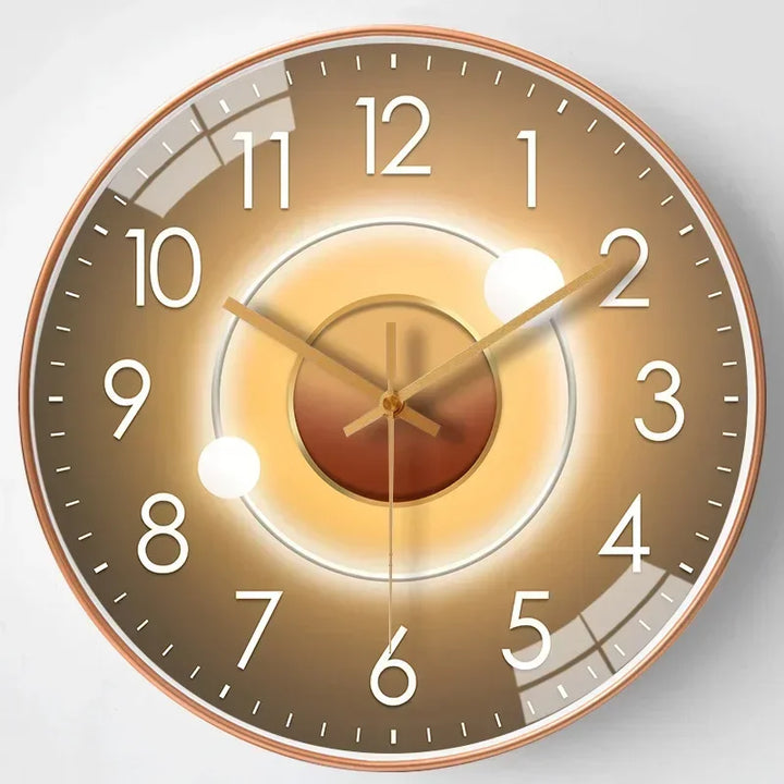 Modern elegant silent wall clock for a stylish living room or bedroom accent.