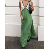 Fashionable women's color block maxi dress with an elegant V-neck. Comfortable and chic.