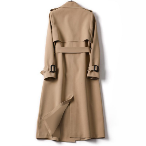 Sophisticated women's double-breasted trench coat, ideal for elegant fall fashion & winter style.
