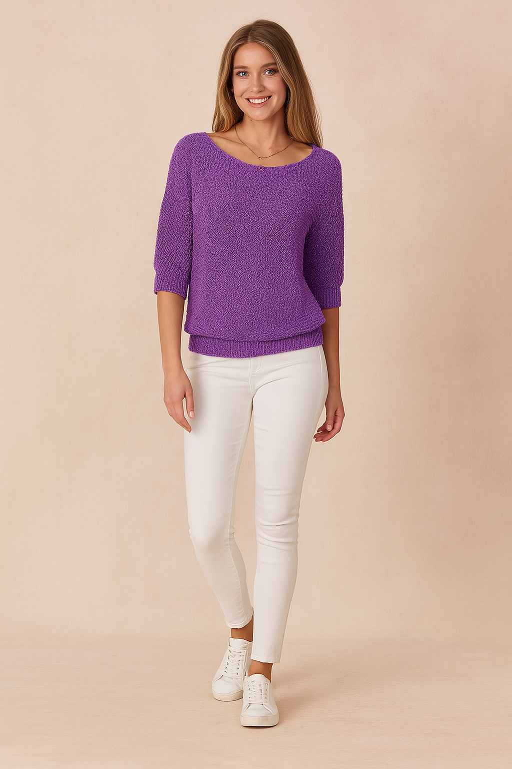 Stylish women's boat neck pullover. Versatile half-sleeve knit top for effortless, casual chic fashion.