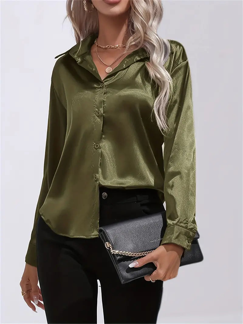 Classic button-down women's top, versatile for office to evening.