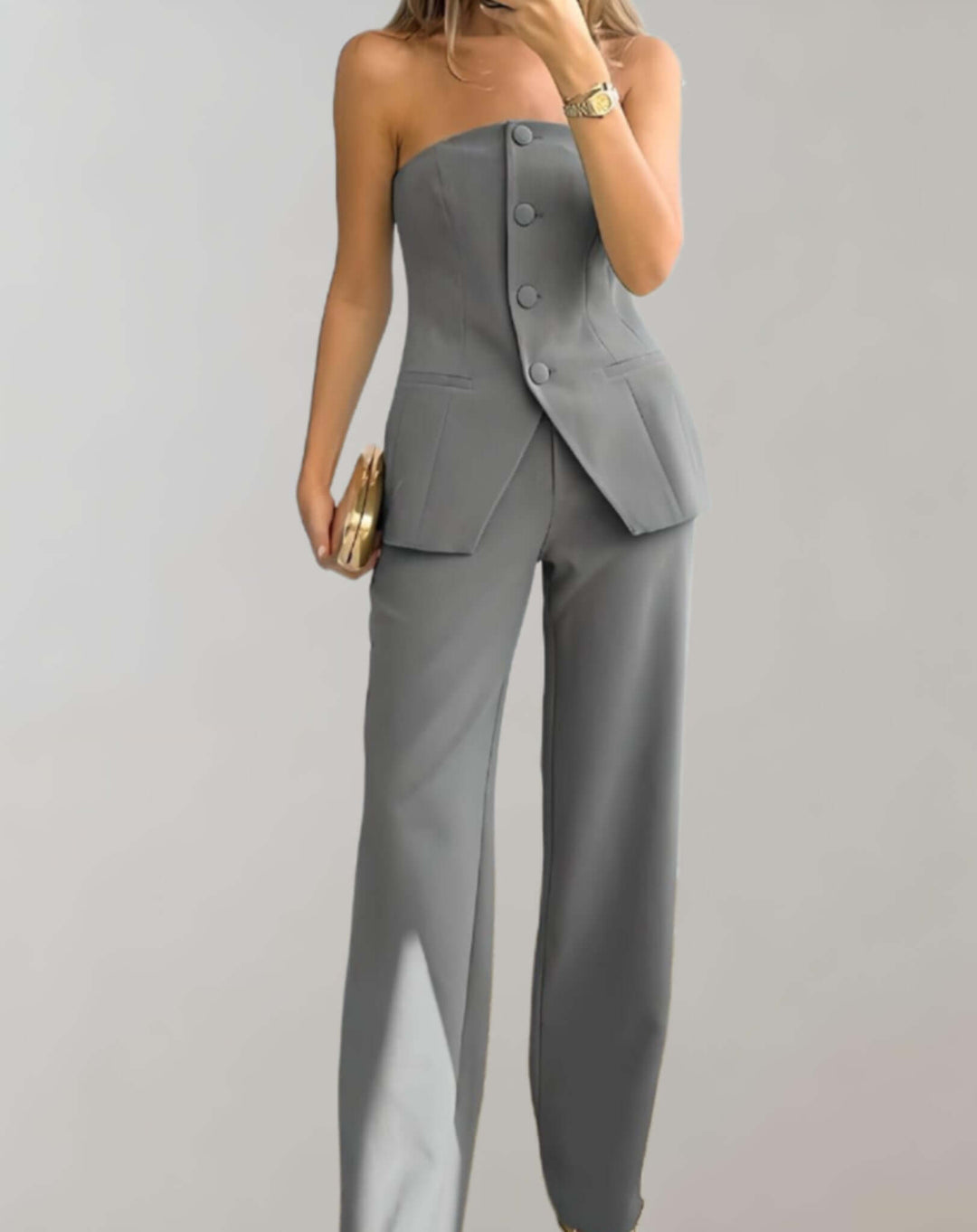 Fashionable women's tweed matching co-ord set with crop top and skirt, ideal for a chic, polished look.
