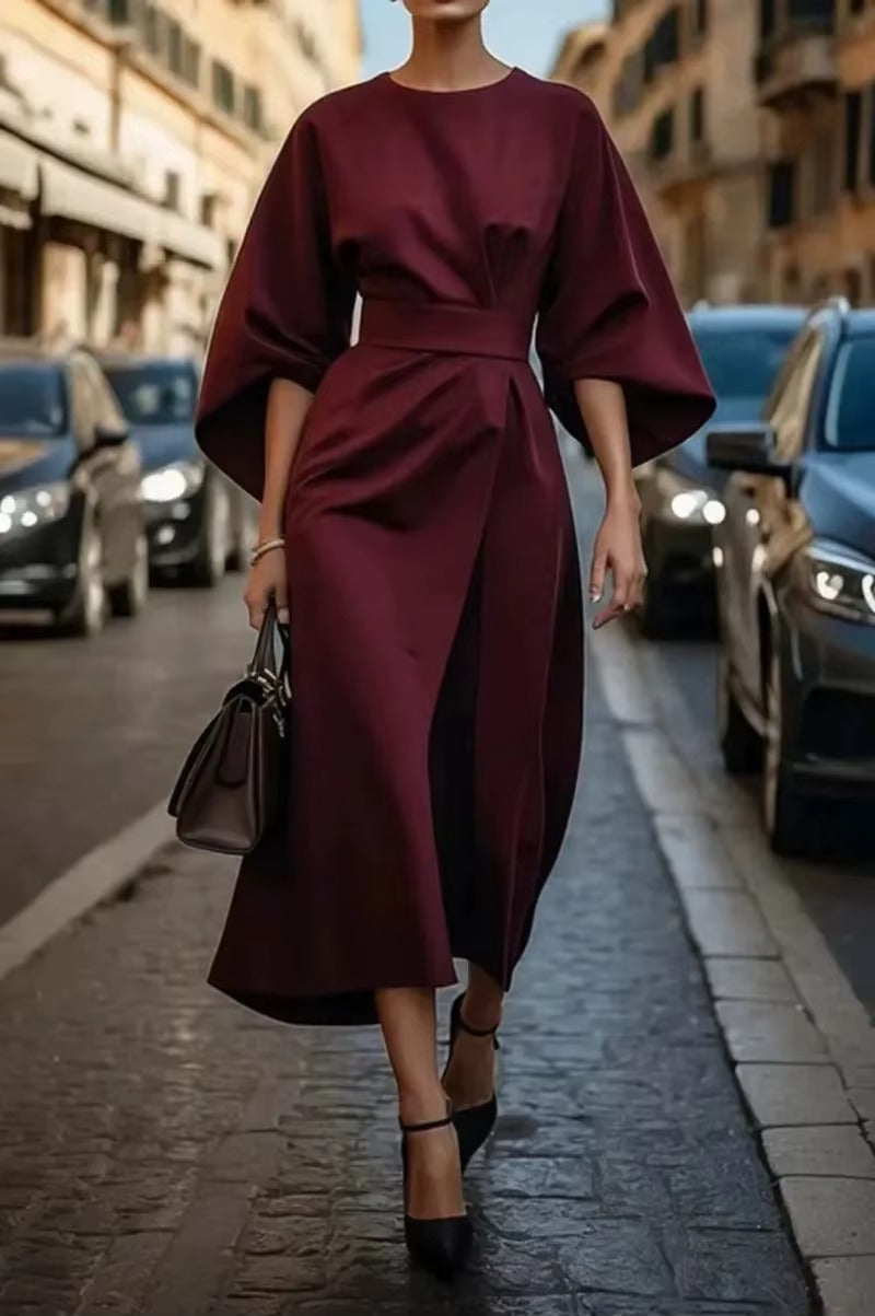 Sophisticated women's midi dress, ideal for office wear. Features an elegant crew neck and versatile design.