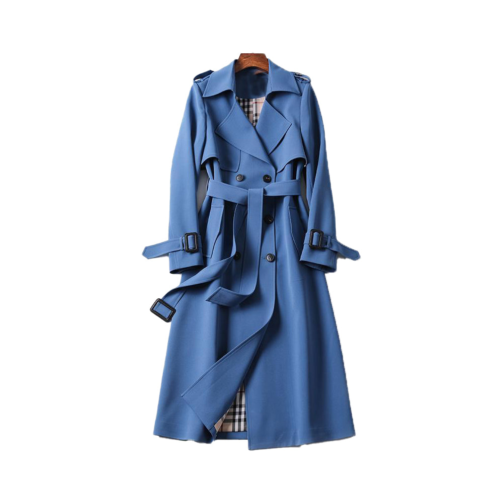 Chic women's belted trench coat, double-breasted style, a versatile and elegant outerwear piece for fall.