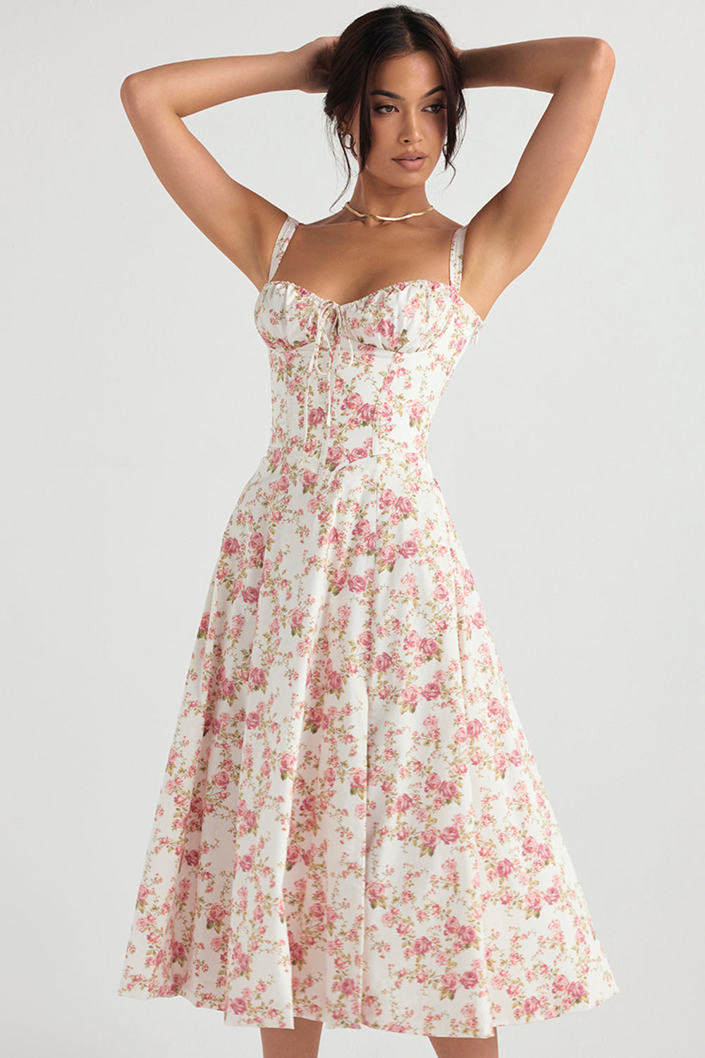 Curve-enhancing women's floral bustier dress, perfect for parties with its elegant & flattering shape.