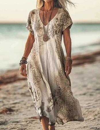 Graceful women's floral midi dress, comfortable for elegant summer and spring events.