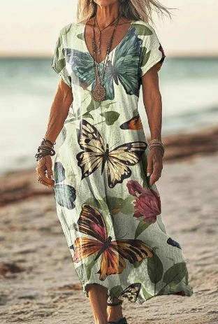 Sophisticated women's floral midi dress, ideal for elegant spring and summer casual wear.