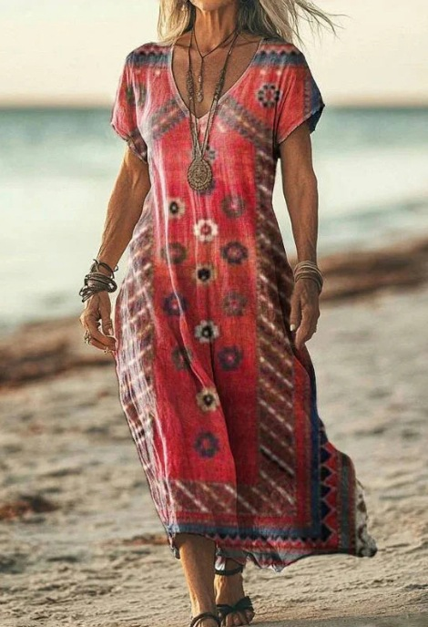 Comfortable women's floral midi dress, versatile for elegant summer and spring occasions.