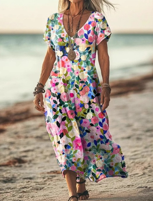 Spring/Summer women's elegant floral midi dress, perfect for a chic party look.