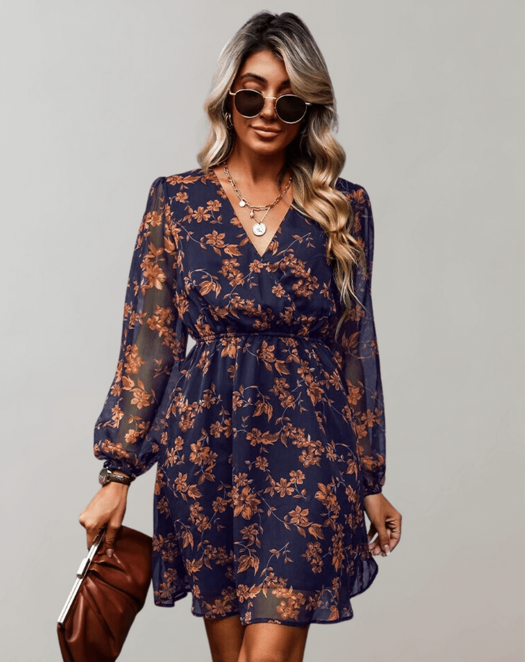 Comfortable & elegant women's floral midi dress with V-neck, perfect for spring casual or party wear.