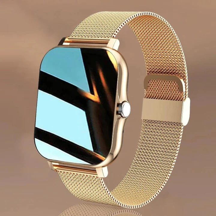 Stylish pink women's smartwatch: activity tracker, heart rate monitor, & sleep tracking.