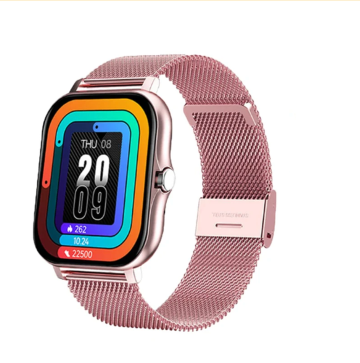 Silver women's health monitoring smartwatch, elegant & tracks blood oxygen, sleep, & activities.