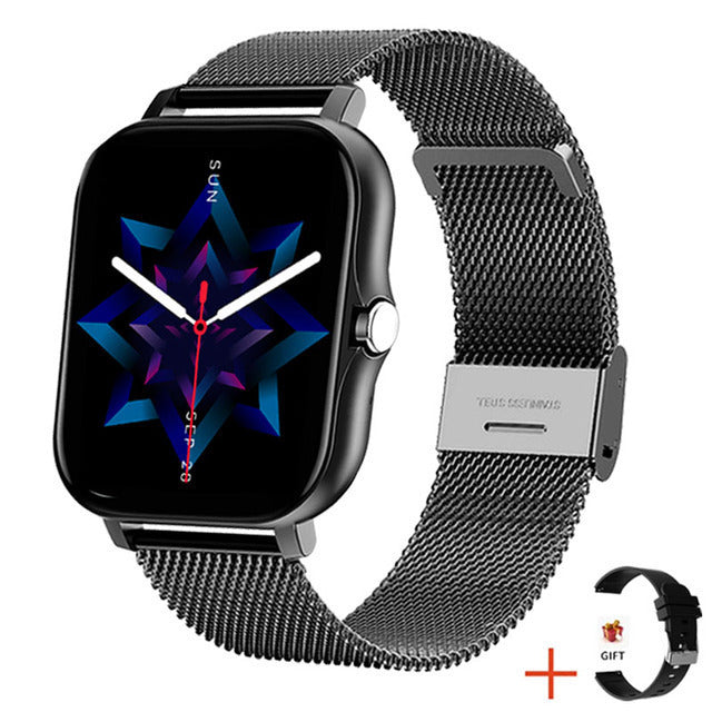 Women's touchscreen smartwatch with advanced fitness tracking & stylish wearable technology.