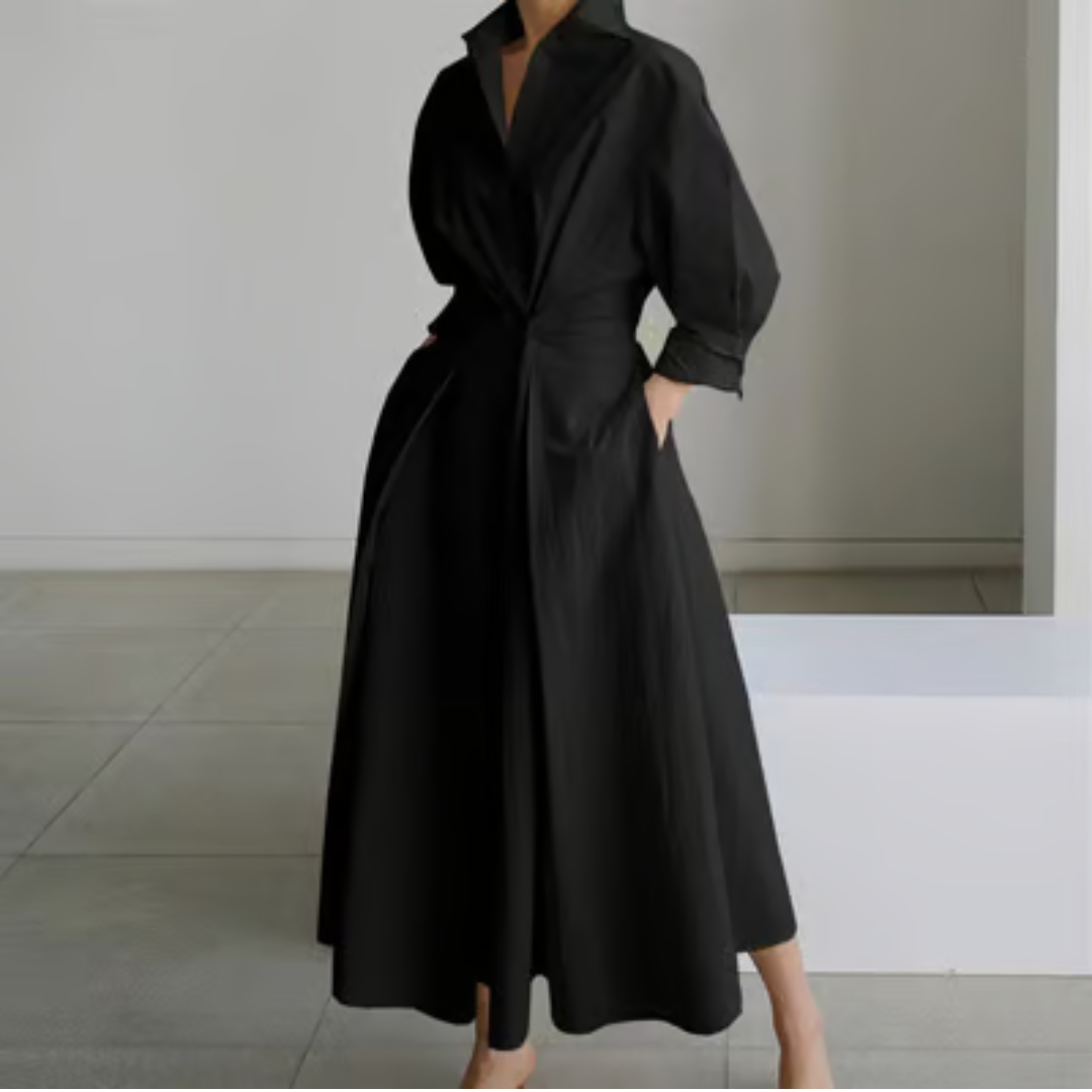 Elegant women's lapel wrap maxi dress, flattering and comfortable for any occasion or party.