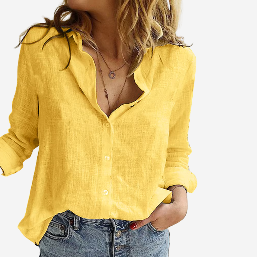 Professional women's long sleeve button-down blouse. An elegant and comfortable choice for versatile workwear.