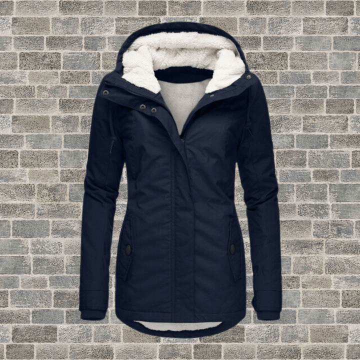 Elegant women's long winter coat with luxurious fur lining, perfect for warmth and stylish cold weather fashion.