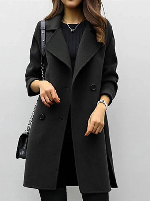 Sophisticated women's wool winter coat with a classic long design. Elegant, warm outerwear for ladies.