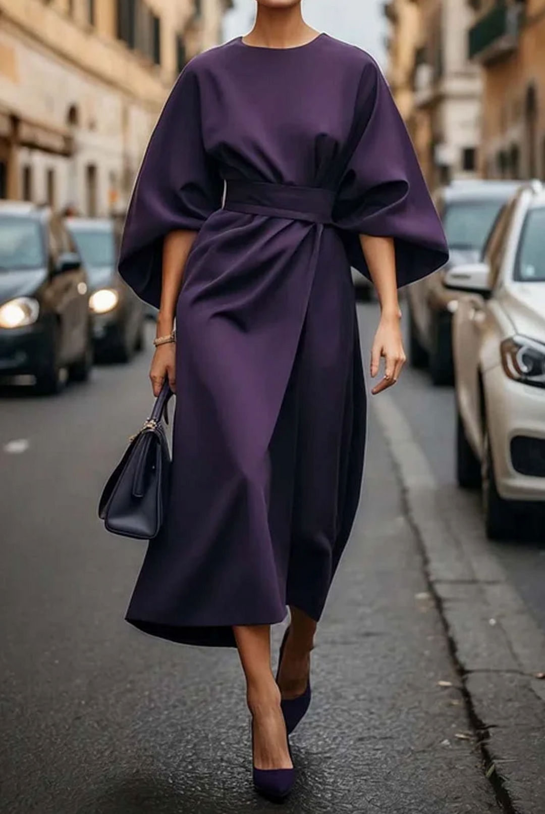Beautiful women's elegant midi dress with flowing sleeves; a perfect versatile addition to your wardrobe.