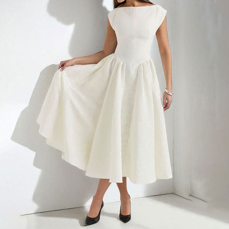 Elegant women's pleated midi dress in a chic color, perfect for formal occasions & parties. Versatile sleeveless design.