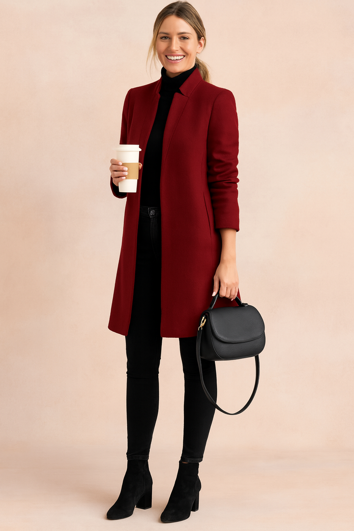 Women's elegant straight cut winter coat. Classic outerwear for versatile style, comfort, and office chic.