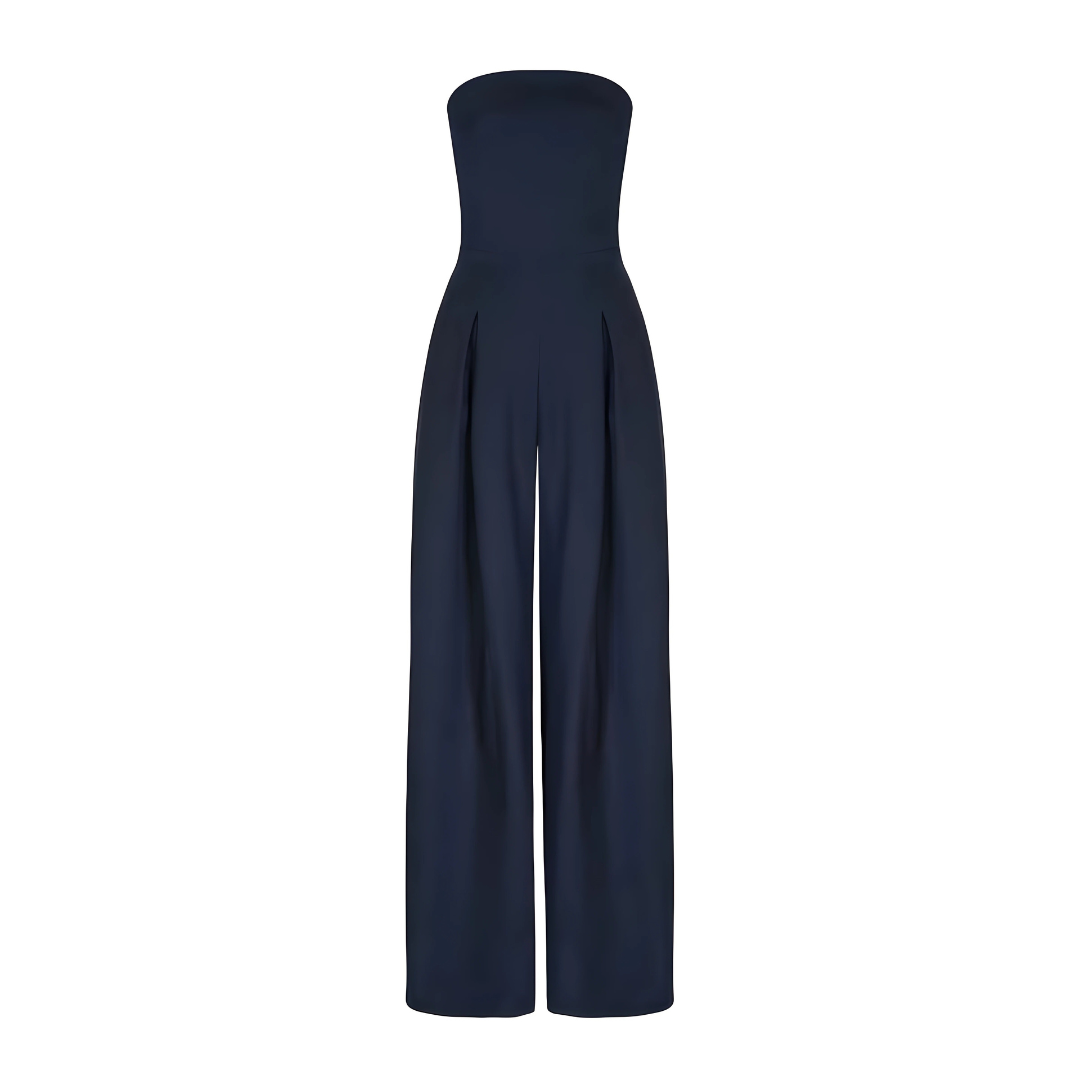 Flowy cotton wide-leg strapless jumpsuit for women, combining comfort with a chic and elegant style.