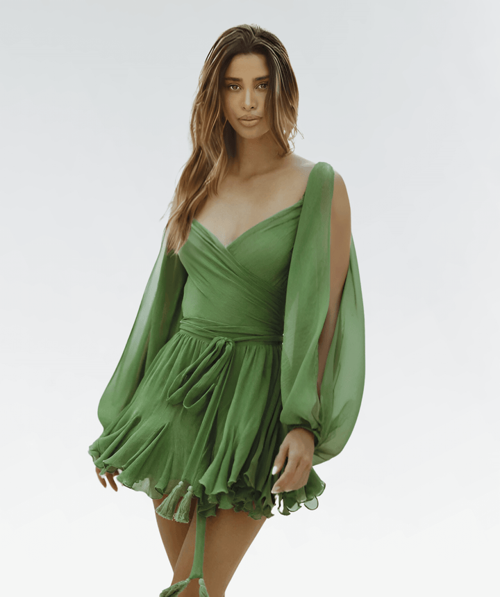Elegant women's summer midi dress with open sleeves, lightweight & flowy fabric, perfect for chic casual or party wear.