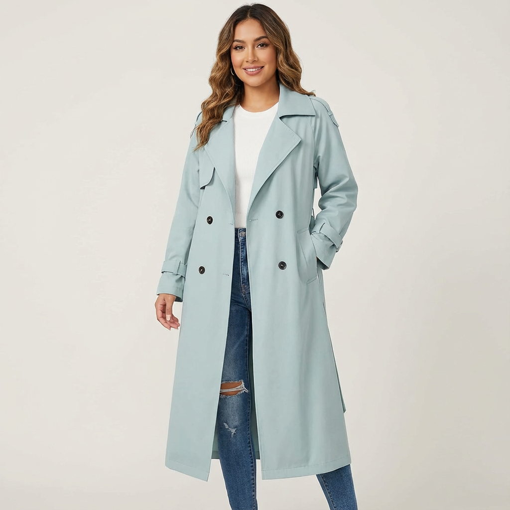 Versatile long trench coat for women. A chic travel essential, perfect as work wear or everyday comfort.