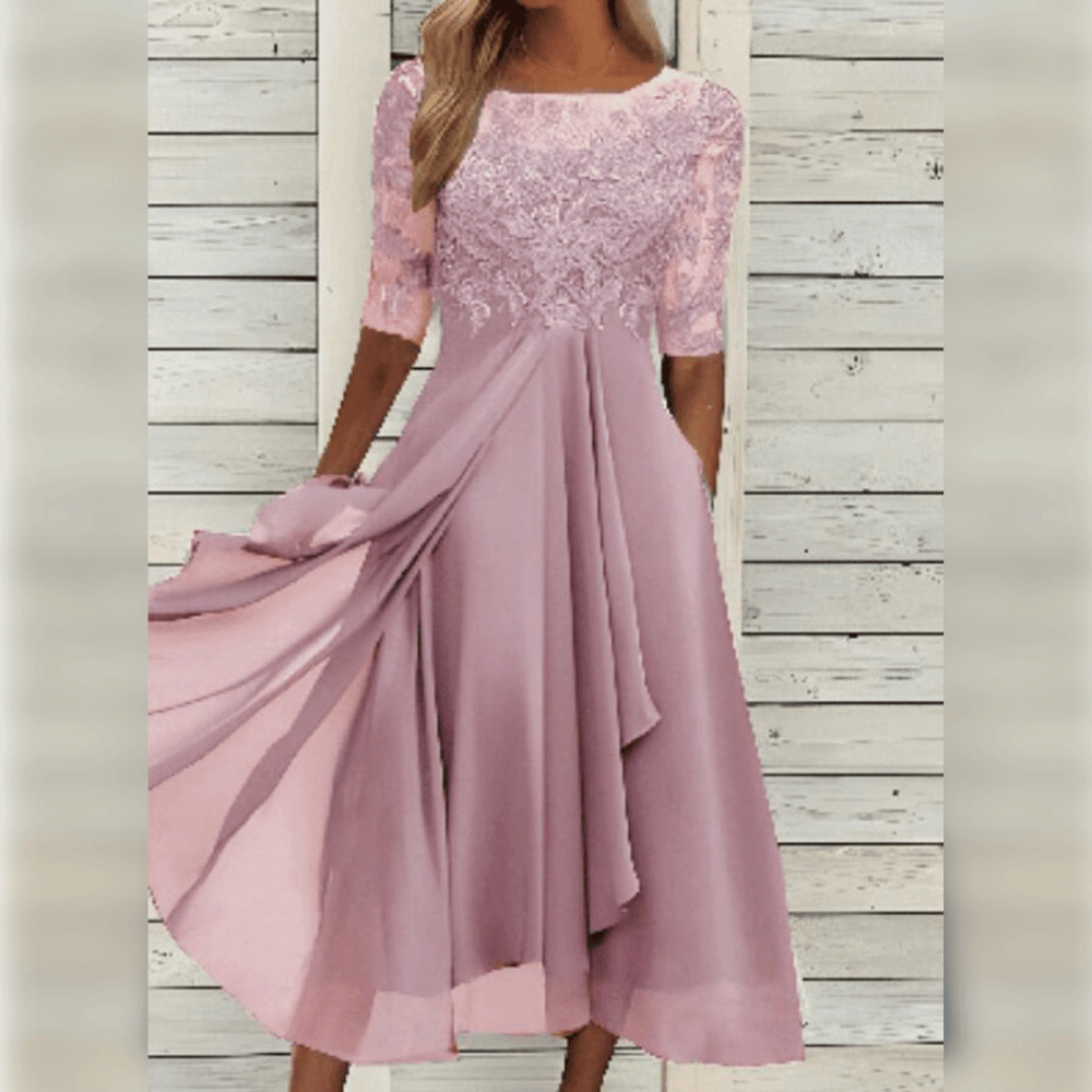 Casual yet elegant women's midi dress, perfect for summer outings or as a sophisticated occasion dress.