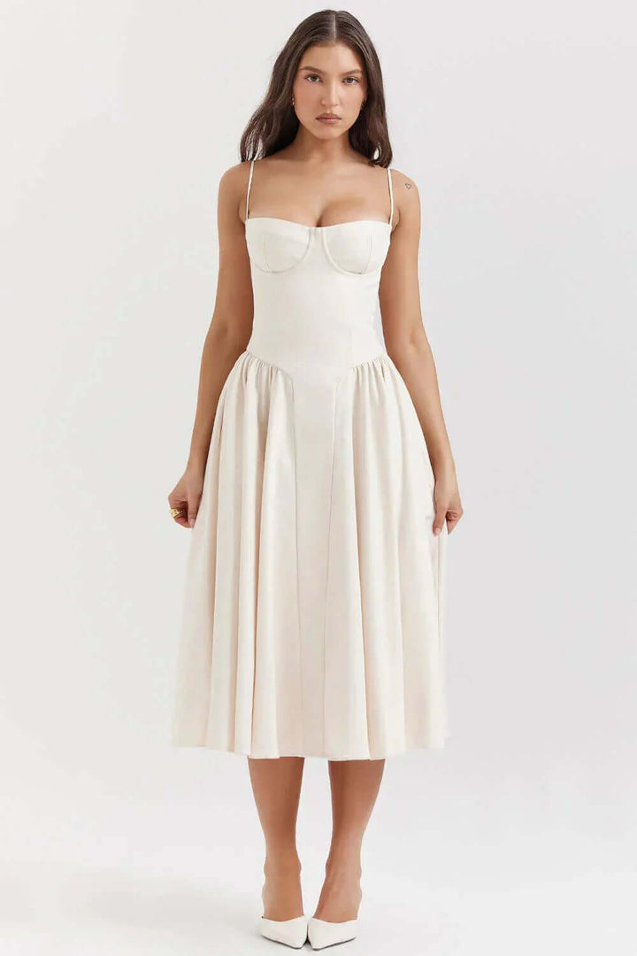 Women's versatile vintage midi dress, elegant retro style for summer fashion.