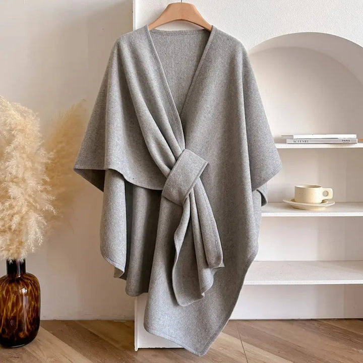 Elegant women's windproof poncho shawl coat, perfect for cozy fall & winter outerwear fashion.
