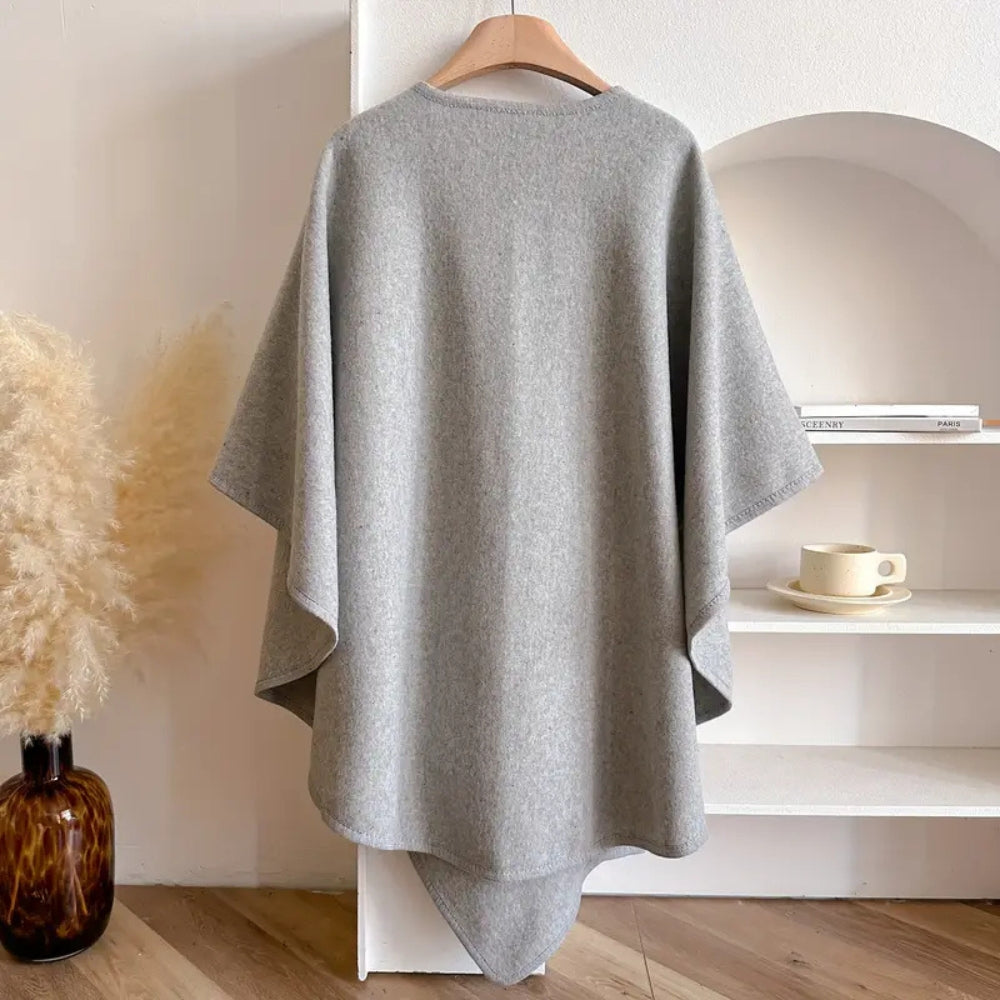 Stylish women's microfiber poncho shawl coat, elegant and windproof for fall & winter fashion.