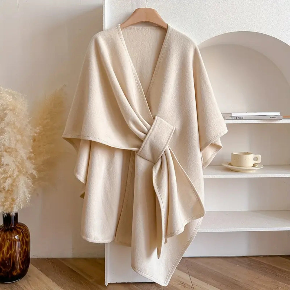 Versatile women's elegant poncho shawl coat, windproof and cozy for fall & winter fashion.