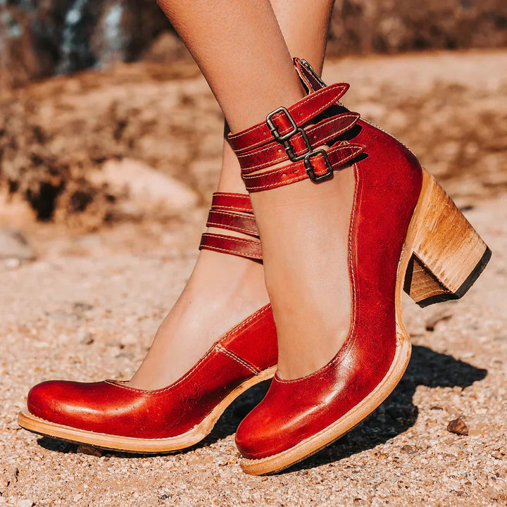 "Elegant women's block heel ankle boots in black, with round toe and back zipper, perfect for chic and comfortable wear."