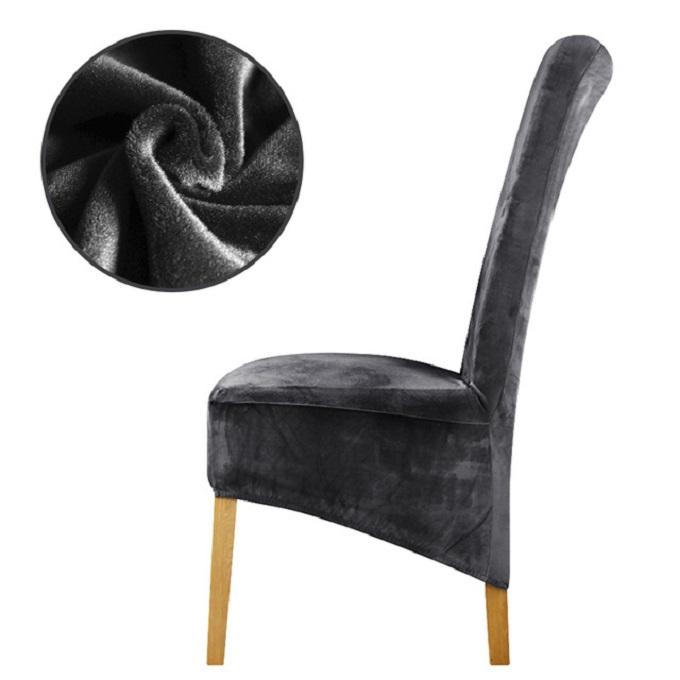Elegant XL stretch velvet dining chair cover in camel, showcases plush velvet texture, ideal for home or events, fits armless