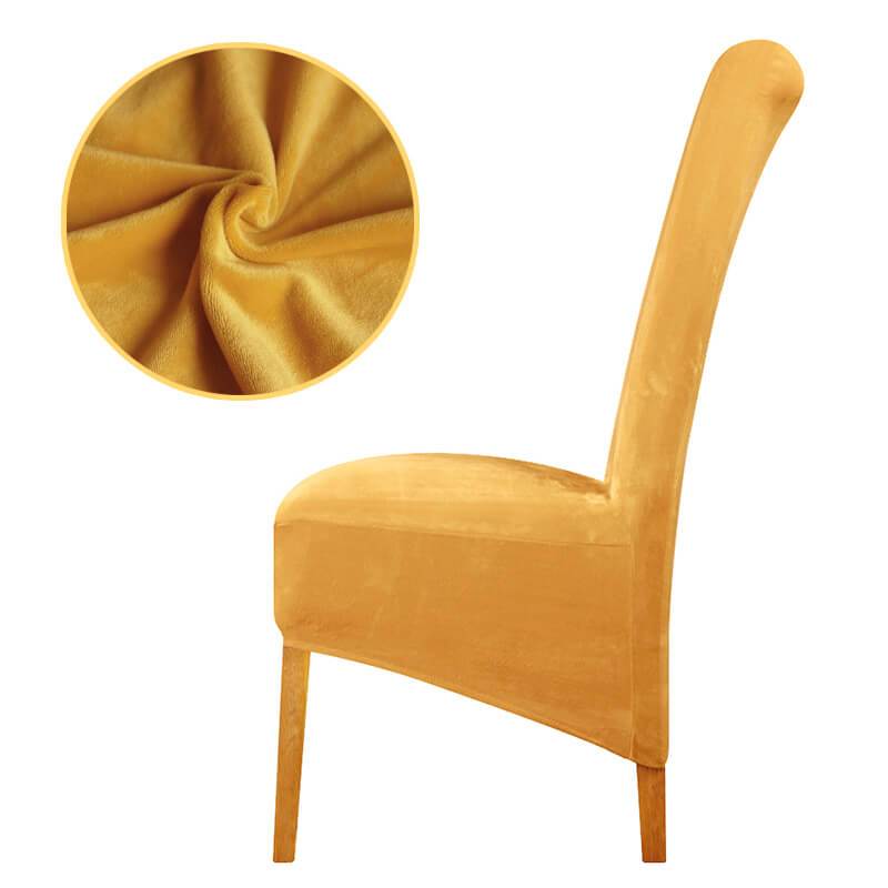 Elegant XL stretch velvet dining chair cover in camel, showcases plush velvet texture, ideal for home or events, fits armless